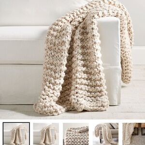 Pottery Barn Soft Knit Throw in Cream and Beige